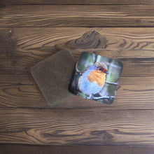 Load image into Gallery viewer, Chirpy Robin Glossy Wooden Coaster Set
