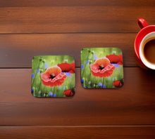 Load image into Gallery viewer, Striking Poppy Glossy Wooden Coaster Set
