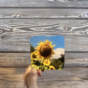 Sunny Sunflower Glossy Wooden Coaster Set