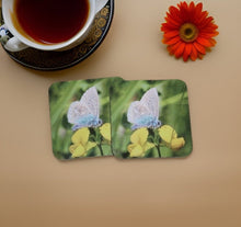 Load image into Gallery viewer, Beautiful Blue Butterfly Glossy Wooden Coaster Set
