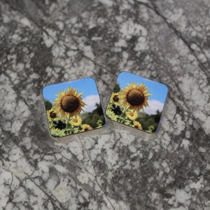 Sunny Sunflower Glossy Wooden Coaster Set