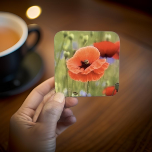 Red Poppy Glossy Single Coaster