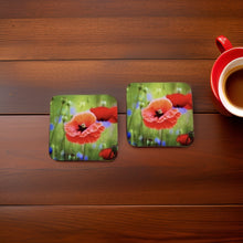 Load image into Gallery viewer, Striking Poppy Glossy Wooden Coaster Set
