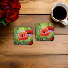 Load image into Gallery viewer, Striking Poppy Glossy Wooden Coaster Set
