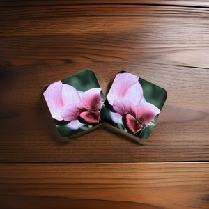 Stunning Sweet Pea Glossy Wooden Coaster Set