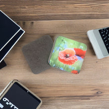 Load image into Gallery viewer, Striking Poppy Glossy Wooden Coaster Set
