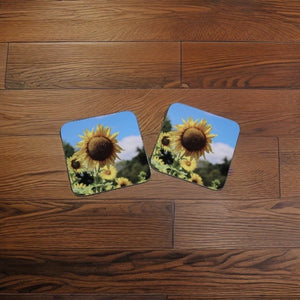 Sunny Sunflower Glossy Wooden Coaster Set