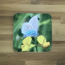 Load image into Gallery viewer, Beautiful Blue Butterfly Glossy Wooden Coaster Set
