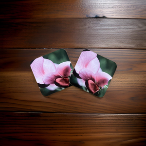 Stunning Sweet Pea Glossy Wooden Coaster Set