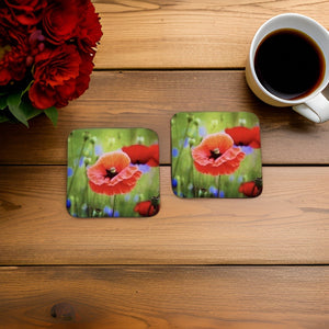 Red Poppy Glossy Single Coaster