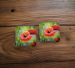 Striking Poppy Glossy Wooden Coaster Set