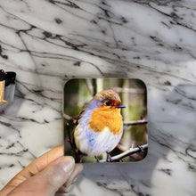 Load image into Gallery viewer, Chirpy Robin Glossy Wooden Coaster Set
