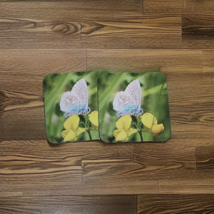 Beautiful Blue Butterfly Glossy Wooden Coaster Set