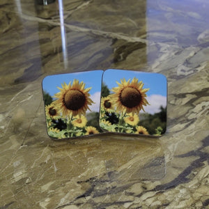 Sunny Sunflower Glossy Wooden Coaster Set