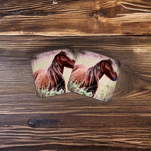 Charming Wild Horse Glossy Wooden Coaster Set