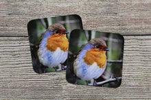 Load image into Gallery viewer, Chirpy Robin Glossy Wooden Coaster Set
