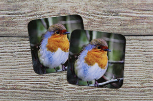 Chirpy Robin Glossy Wooden Coaster Set